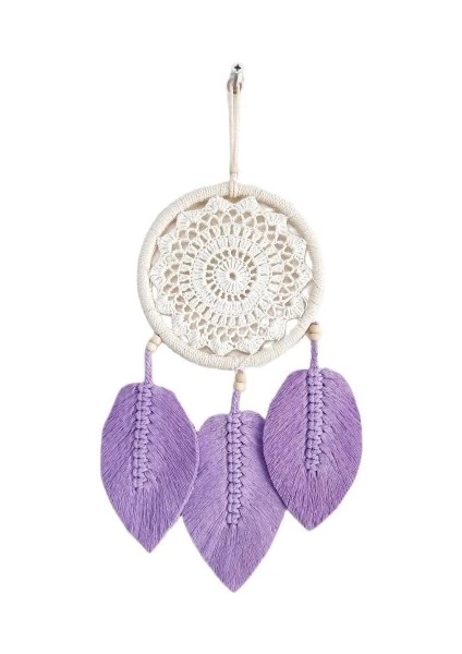 Lila Rengi Yapraklı El Yapımı Makrome Duvar Süsü