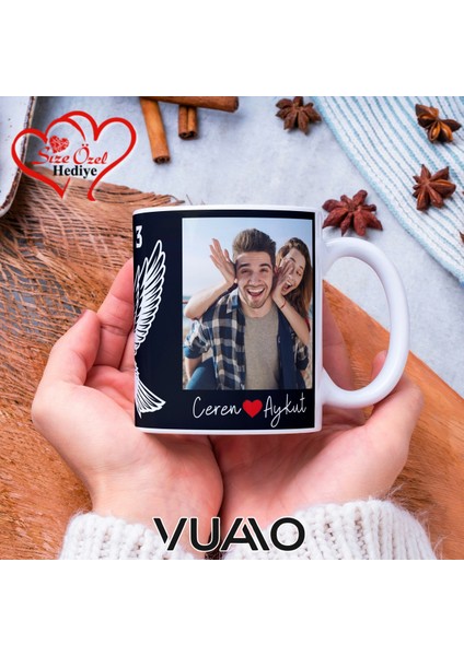 Siyah Beyaz 1903 Kartal Desenli Kişiye Özel Isim ve Fotoğraf Baskılı Hediyelik Kupa Bardak - T3 modelleri