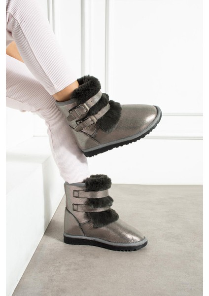 Çift Tokalı Ince Taban Çocuk Bot Platin Sultan