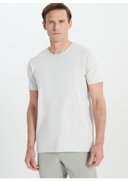 Bisiklet Yaka Açık Gri Erkek T-Shirt 4A4800000011_AGR