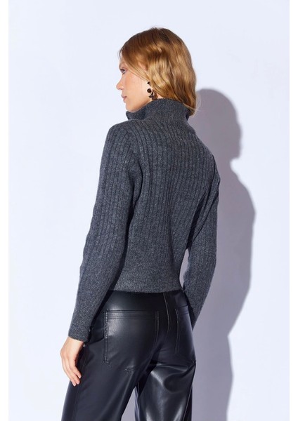 Yumuşak Soft Dokulu Fermuarlı Kadın Triko Hırka Antrasit modelleri