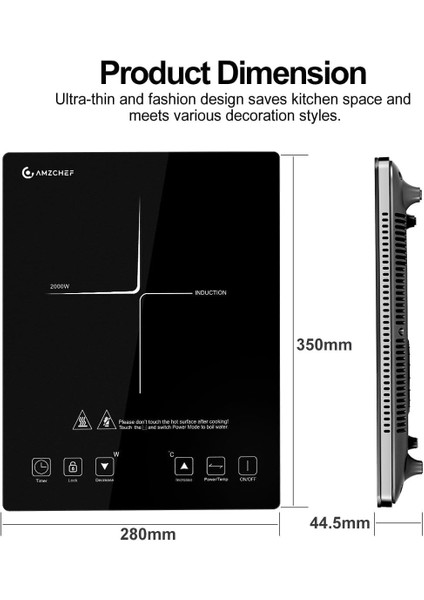 Taşınabilir Indüksiyon Ocak | 20 Güç ve Sıcaklık Seviyesi | 2000W Yüksek Hız, 3 Saat Zamanlayıcı
