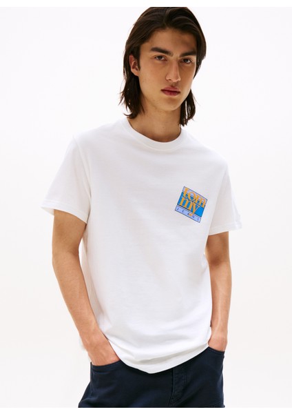 Bisiklet Yaka Baskılı Beyaz Erkek T-Shirt DM0DM22127YBL Tjm Reg Flag Dna Tee fiyatları