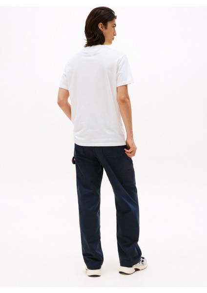 Bisiklet Yaka Baskılı Beyaz Erkek T-Shirt DM0DM22127YBL Tjm Reg Flag Dna Tee fırsatları