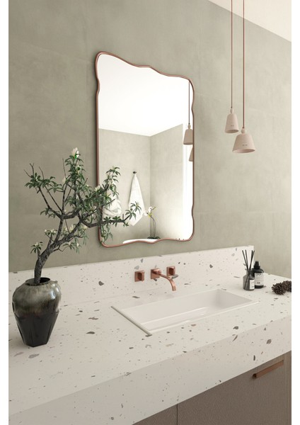 Premium Şık Asimetrik Ahşap Çerçeveli Ayna Ev Dekoru Estetik Duvar Aynası Banyo Aynası fırsatları