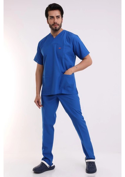 Zarf Yaka Erkek Likralı Takım - 6411 Saks Mavi