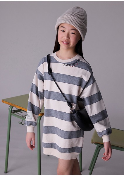 7913-64 Kız Çocuk Gri Çizgili Elbise fiyatları