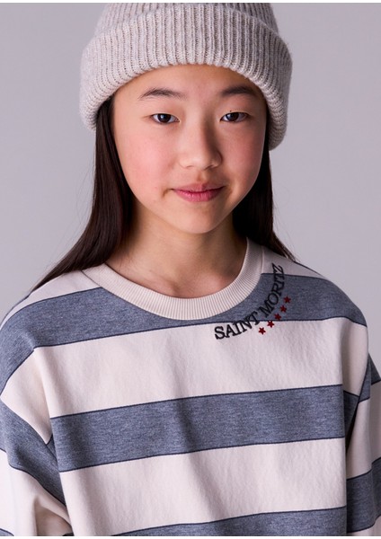 7913-64 Kız Çocuk Gri Çizgili Elbise modelleri