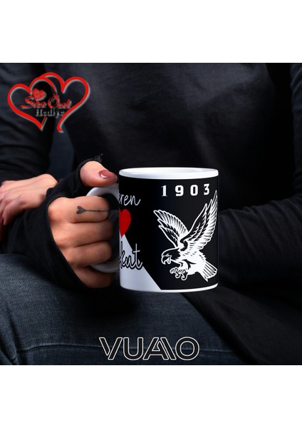 Siyah Beyaz 1903 Kartal Desenli Kişiye Özel Isim ve Fotoğraf Baskılı Hediyelik Kupa Bardak - T4 fiyatları