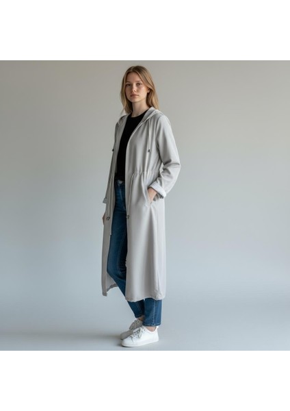 Kadın Kapşonlu Fermuarlı Astarsız Trençkot – Rahat Kalıp Mevsimlik Dış Giyim fiyatları