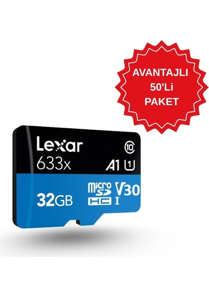 50'li Paket 32GB 633X Micro Sd Kart 100MB/S Hafıza Kartı modelleri