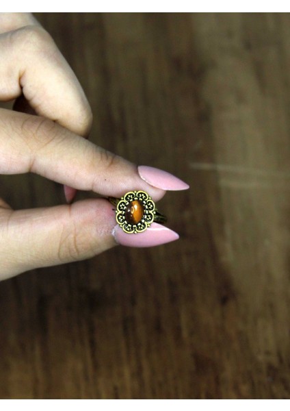 Doğal Taş Kaplangözü Doğal Taşlı Antik Model Kadın Ayarlanabillir Yüzük EUY77KG modelleri