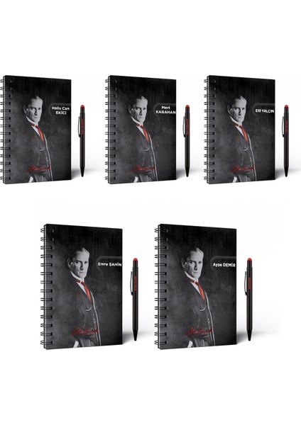 Kişiye Özel Isimli Atatürk Defter 5'li Kalemli
