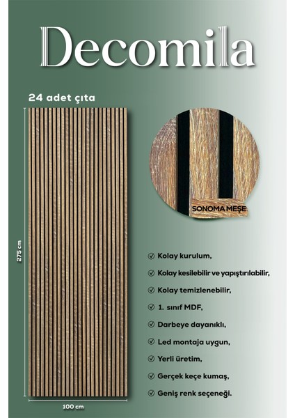 Mdf Ahşap Akustik Duvar Paneli 100X275 cm - Sonoma(Pvc)