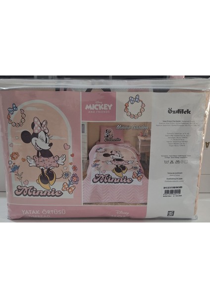 Lisanslı Disney Çocuk Yatak Örtüsü Takımı Tek Kişilik Minnie Garden Pembe
