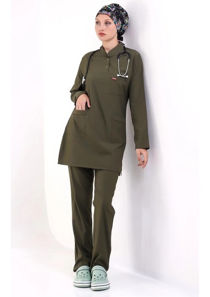 Soft Likralı Tesettür Forma Takım Iki Çıtçıt - 6427 Haki Yeşili modelleri