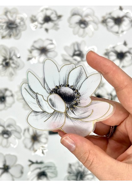 Florescence Altın Yaldızlı Siyah-Beyaz Özel Tasarım Anemon Çiçeği Sticker Seti/20 Adet/etiket/çıkartma modelleri