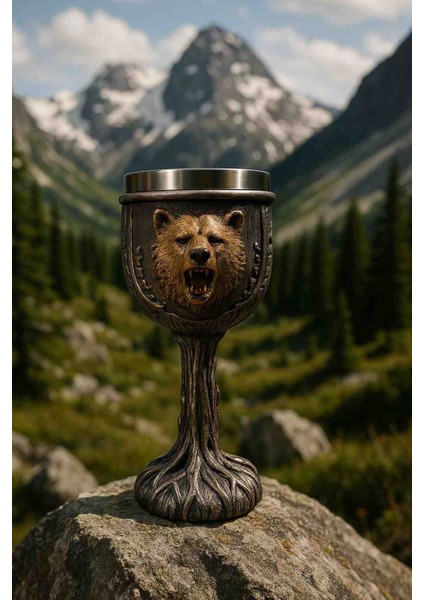 Kamp Doğa Bardağı Paslanmaz Çelik Ayı Görünümlü Tasarım Kadeh Bardak 1 Adet