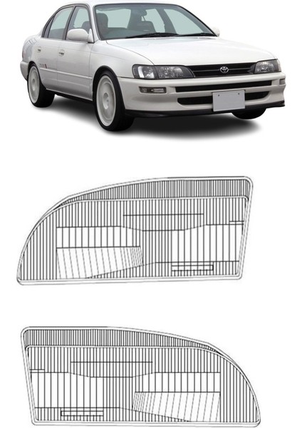 Toyota Corolla AE100 ve AE101 Efsane Kasa 1993 - 1998 Uyumlu Sağ + Sol Far Camı Takım 2 Adet