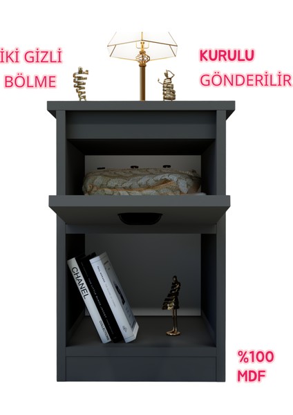 Iki Gizli Bölmeli Mdf Komodin,kurulu Gönderilir,montaja Gerek Yok