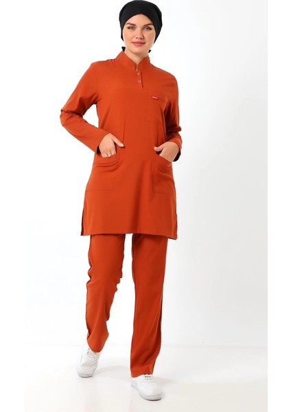 Soft Likralı Tesettür Forma Takım Iki Çıtçıt - 6426 Kiremit