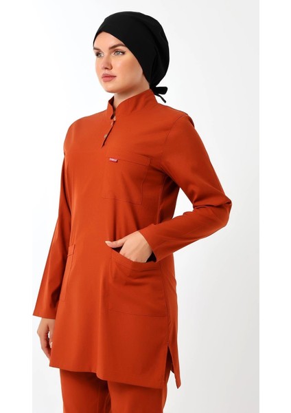 Soft Likralı Tesettür Forma Takım Iki Çıtçıt - 6426 Kiremit modelleri