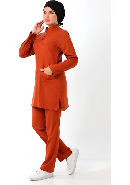 Soft Likralı Tesettür Forma Takım Iki Çıtçıt - 6426 Kiremit indirimleri