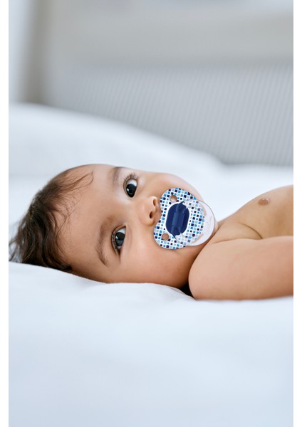 Şeffaf Desenli Damaklı Emzik No:1 0-6 Ay Mavi indirimleri