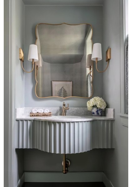 Premium Şık Asimetrik Ahşap Çerçeveli Ayna Ev Dekoru Estetik Duvar Aynası Banyo Aynası