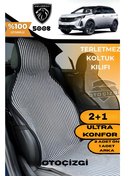 Peugeot 5008 Uyumlu Siyah Kilim Tipi Terletmez Koltuk Kılıfı 2+1 Ultra Konfor Seti