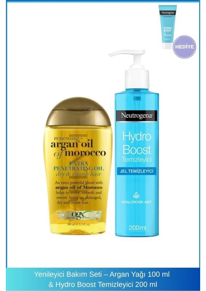 Yenileyici Bakım Seti – Argan Yağı 100 ml & Hydro Boost Temizleyici 200 ml