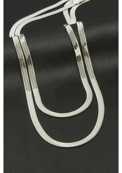 Techmrt Italyan Zincirli Ikili Çelik Kolye-Gümüş Rengi