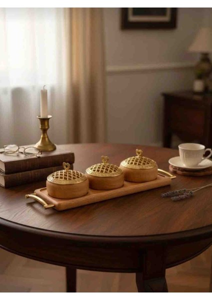 Doğal Meşe Ağacı Ahşap Sunumluk Çerezlik