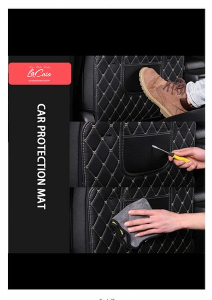 Koltuk Organizeri,koltuk Arkası Koruması, Araç Koltuk Arkası Deri(Vinil) Organizeri(SİYAH-KIRMIZI)