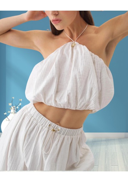 xint Kadın Regular Fit Kendinden Dokulu Omuzlar Açık Boyundan Bağlamalı Pamuklu Bluz fiyatları