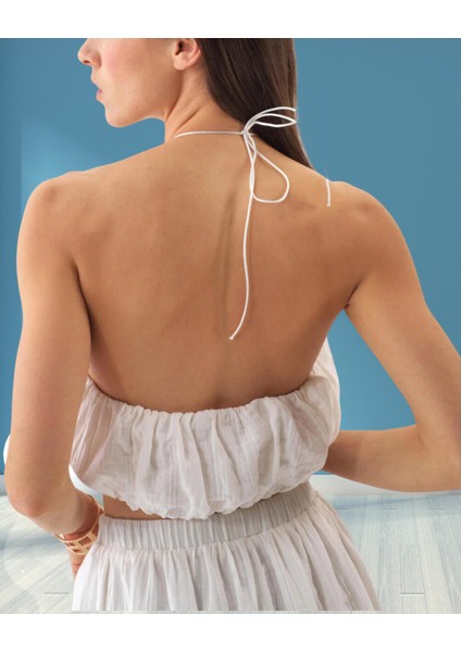 xint Kadın Regular Fit Kendinden Dokulu Omuzlar Açık Boyundan Bağlamalı Pamuklu Bluz modelleri