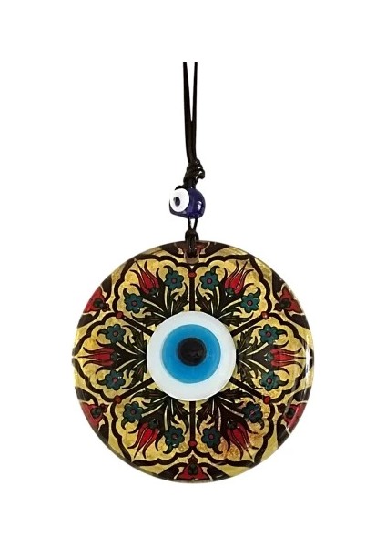 Lale Desenli Altın Varaklı Nazar Boncuklu Füzyon Cam Duvar Dekoru indirimleri