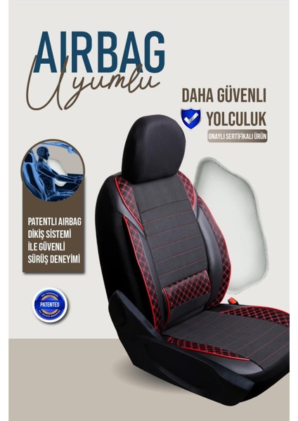 Renault Clio 3 Uyumlu Yarı Deri Oto Koltuk Kılıfı Ön-Arka Set Vera Siyah-Kırmızı indirimleri