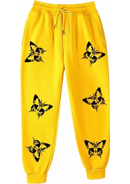 Punıx Kıds Özel Tasarım Siyah Kelebekler Baskılı %100 Pamuk Kışlık Yeni Stil Kız Çocuk Eşofman Altı