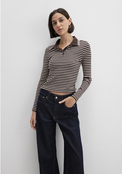 1613836-91456 Çizgili Kahverengi Polo Tişört fiyatları