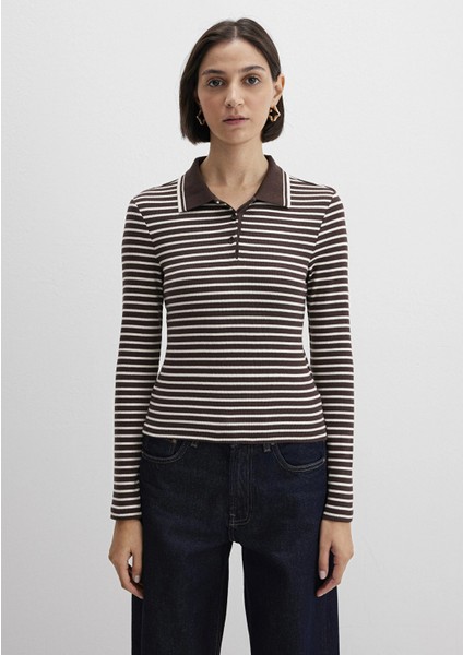 1613836-91456 Çizgili Kahverengi Polo Tişört modelleri