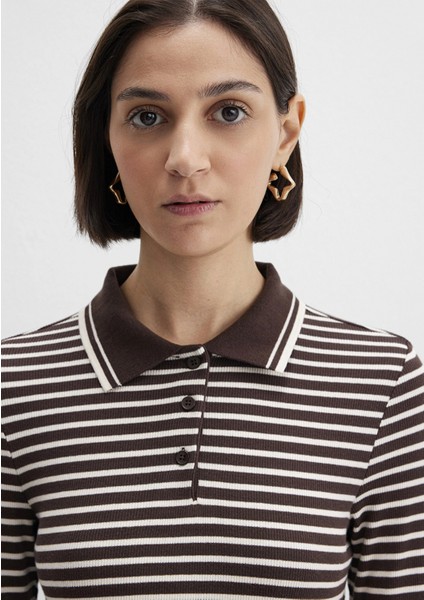 1613836-91456 Çizgili Kahverengi Polo Tişört indirimleri