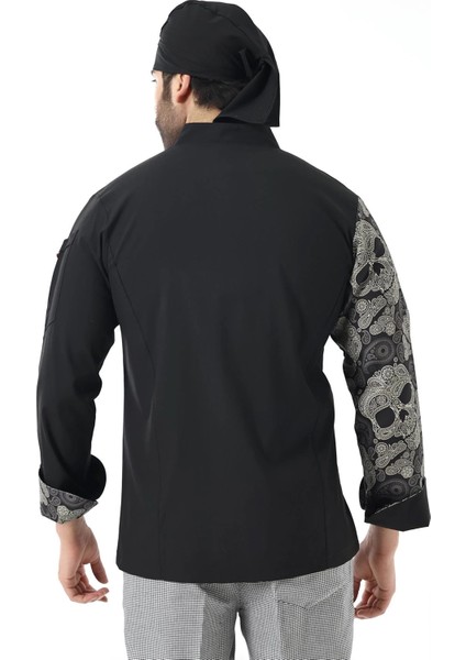 Erkek Likralı Kol Desenli Aşçı Ceket - 6403 Siyah Kuru Kafa fiyatları