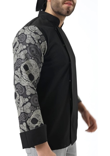 Erkek Likralı Kol Desenli Aşçı Ceket - 6403 Siyah Kuru Kafa fırsatları