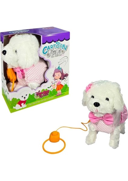 PFT-B025 Peluş Tasmalı Yürüyen Köpek Pembe -Vrd Kız Erkek Çocuk Oyuncak Eğitici Oyuncaklar