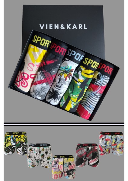 Erkek Desenli 5'li Premium Kutu Penye Pamuklu Likralı Boxer
