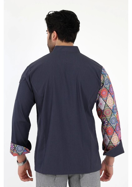 Erkek Likralı Kol Desenli Aşçı Ceket - 6417 Füme Çini fiyatları