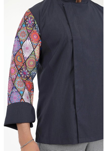 Erkek Likralı Kol Desenli Aşçı Ceket - 6417 Füme Çini modelleri