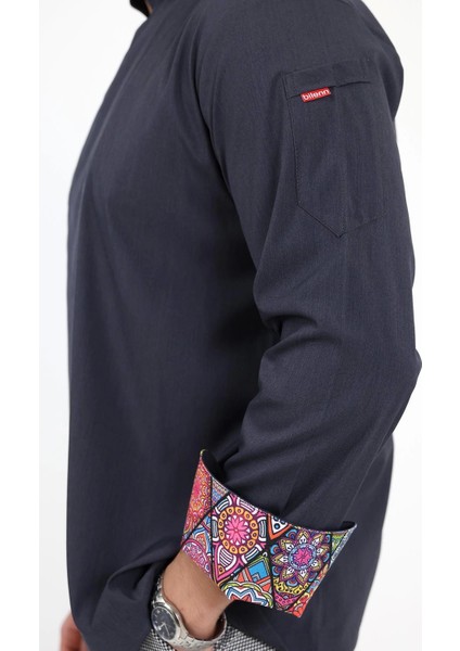 Erkek Likralı Kol Desenli Aşçı Ceket - 6417 Füme Çini fırsatları