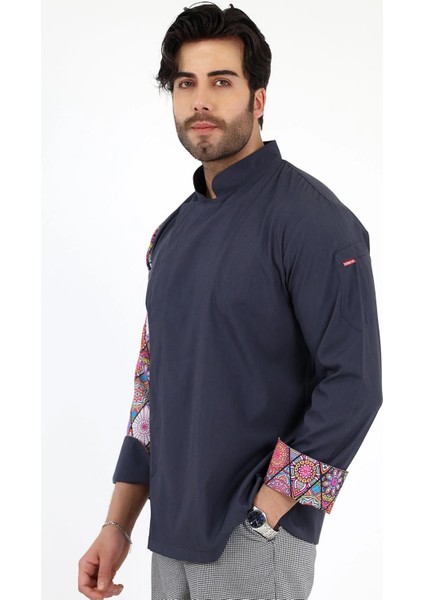 Erkek Likralı Kol Desenli Aşçı Ceket - 6417 Füme Çini indirimleri